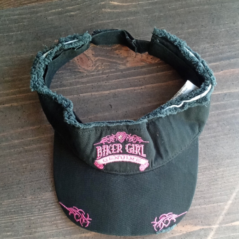 Biker Girl Black Visor with Pink Embroidery. NWOT